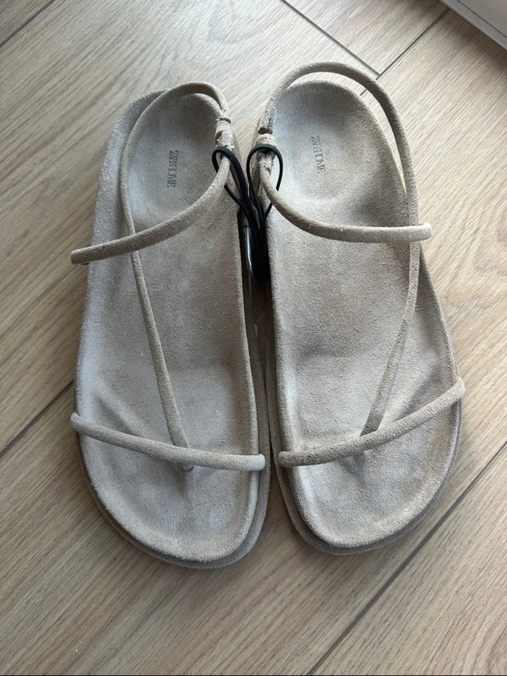 Zara Minimalist Suede Strappy Sandals in Tan - Picture 3 of 4